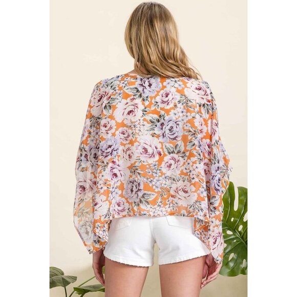 FLORAL SLIT ANGEL SCOOP NECK OVERLAY - Picture 3 of 5